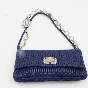 Miu Miu Matelasse Bijou Crystal Shoulder Bag - Navy Blue